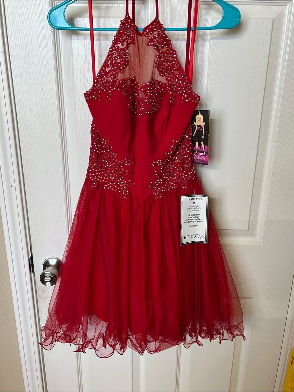 Blondie Nites Red Beaded Halter Tulle Mini Dress Size 0 New with tags